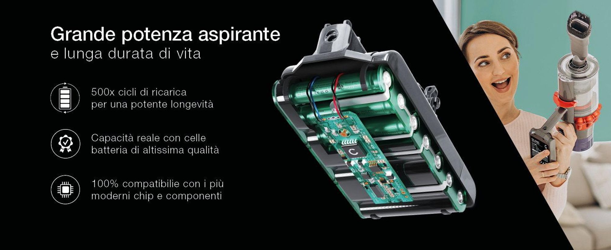 CELLONIC Batteria compatibile con Dyson V10, V10 Absolute, V10 Origin, SV12 – grigio scuro / Dyson V10 2500mAh