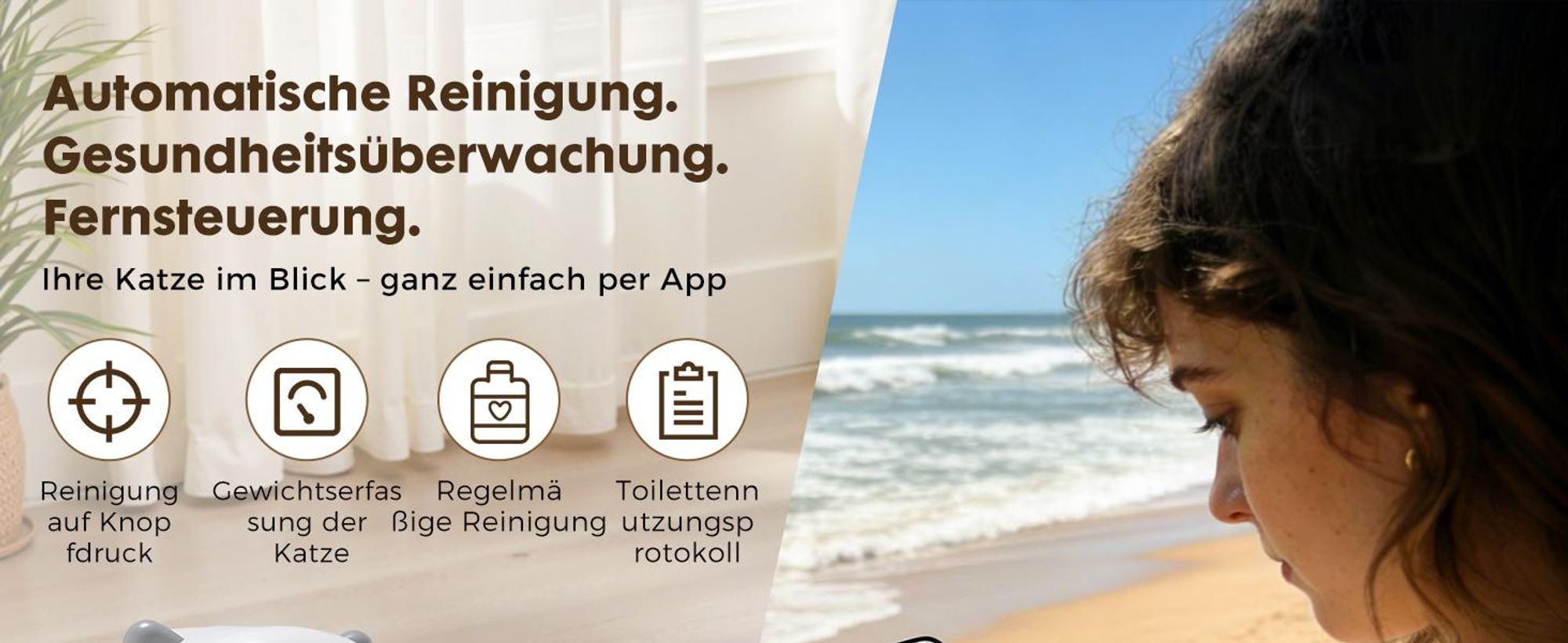 GTPLAYER Katzenklo Selbstreinigend, 66L Automatisches Katzenklo Mit App-Steuerung & Infrarotsensor, Anti-Einklemmung, Elektrisches Katzenkloes Weiß