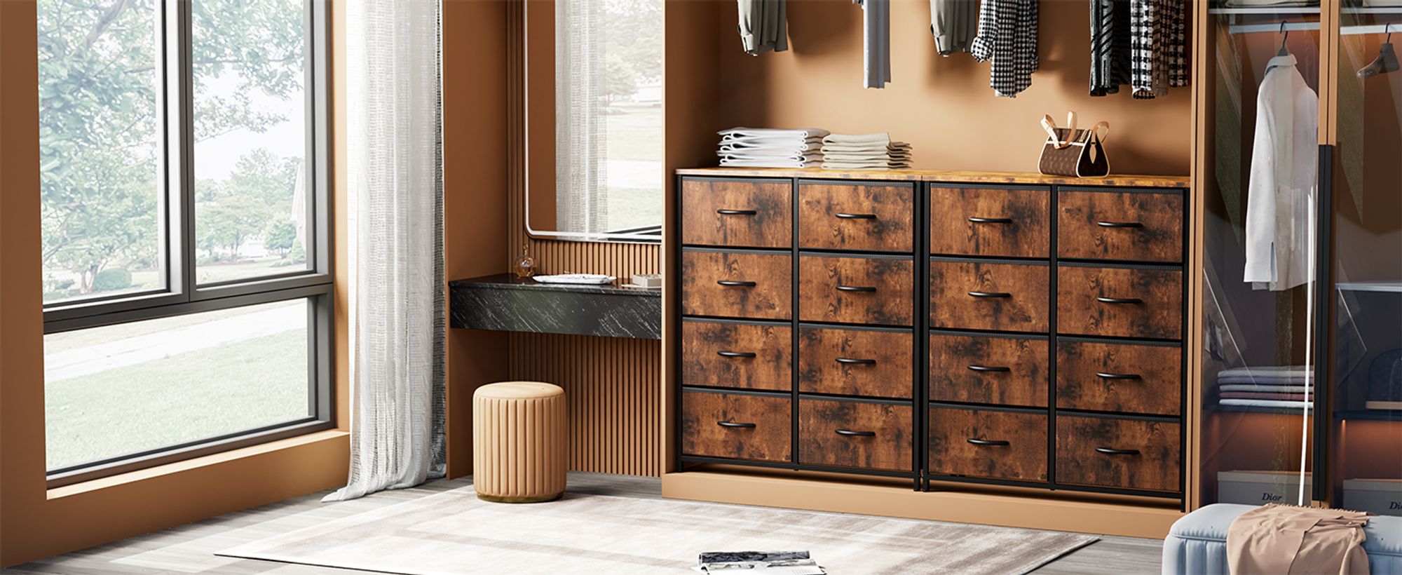Sweetcrispy Kommode mit Stoffschubladen , Chest of Drawers mit 8 schubladenschrank, kommode schlafzimmer schubladen schrank,Stoffkommode drawer