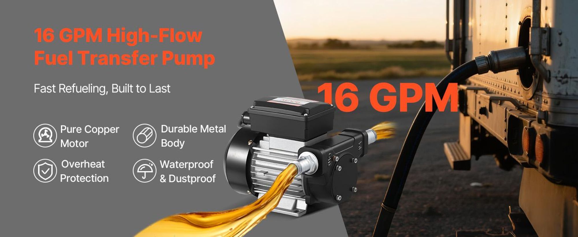 VEVOR Kraftstofftransferpumpe, 230V AC, elektrische Diesel-Transferpumpe, 60 L/min, maximale Saughöhe 2,4 m, maximale Förderhöhe 13,7 m, für Kerosin, Biodiesel, landwirtschaftliche Maschinen