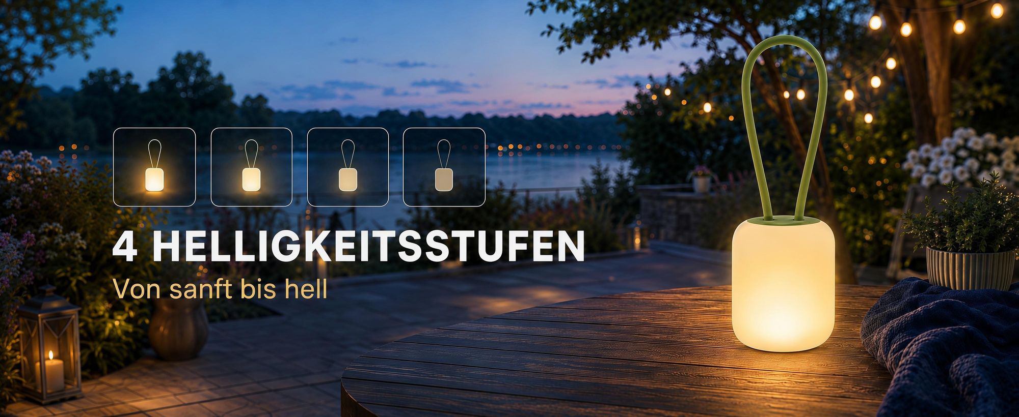 2er LED Campinglampe,USB-Aufladung Nachtlicht,flexible Outdoorlampe zum Aufhängen,Hinstellen und Montieren,dimmbare Handyhalter Campingleuchte,Grün