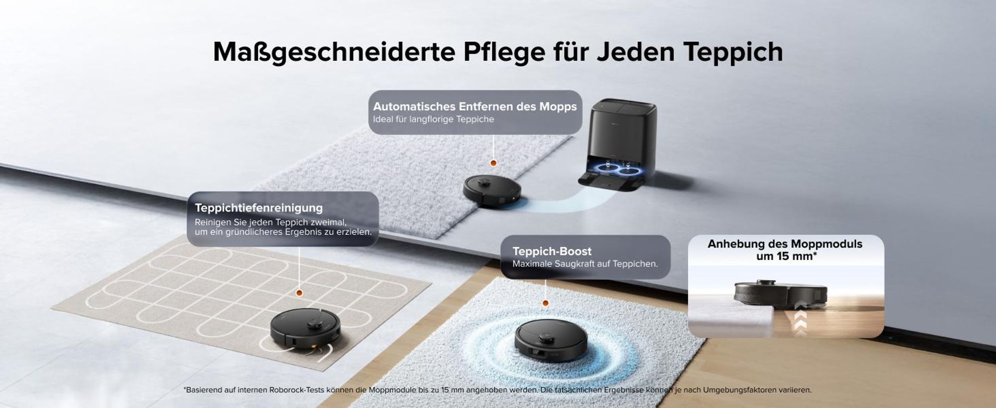 roborock Qrevo 2 Pro Set Saugroboter, 25.000 Pa Saugkraft, Anti-Tangle-System, 75°C Heißwasser-Moppwäsche, FlexiArm-Kantenwischsystem, Schwarz