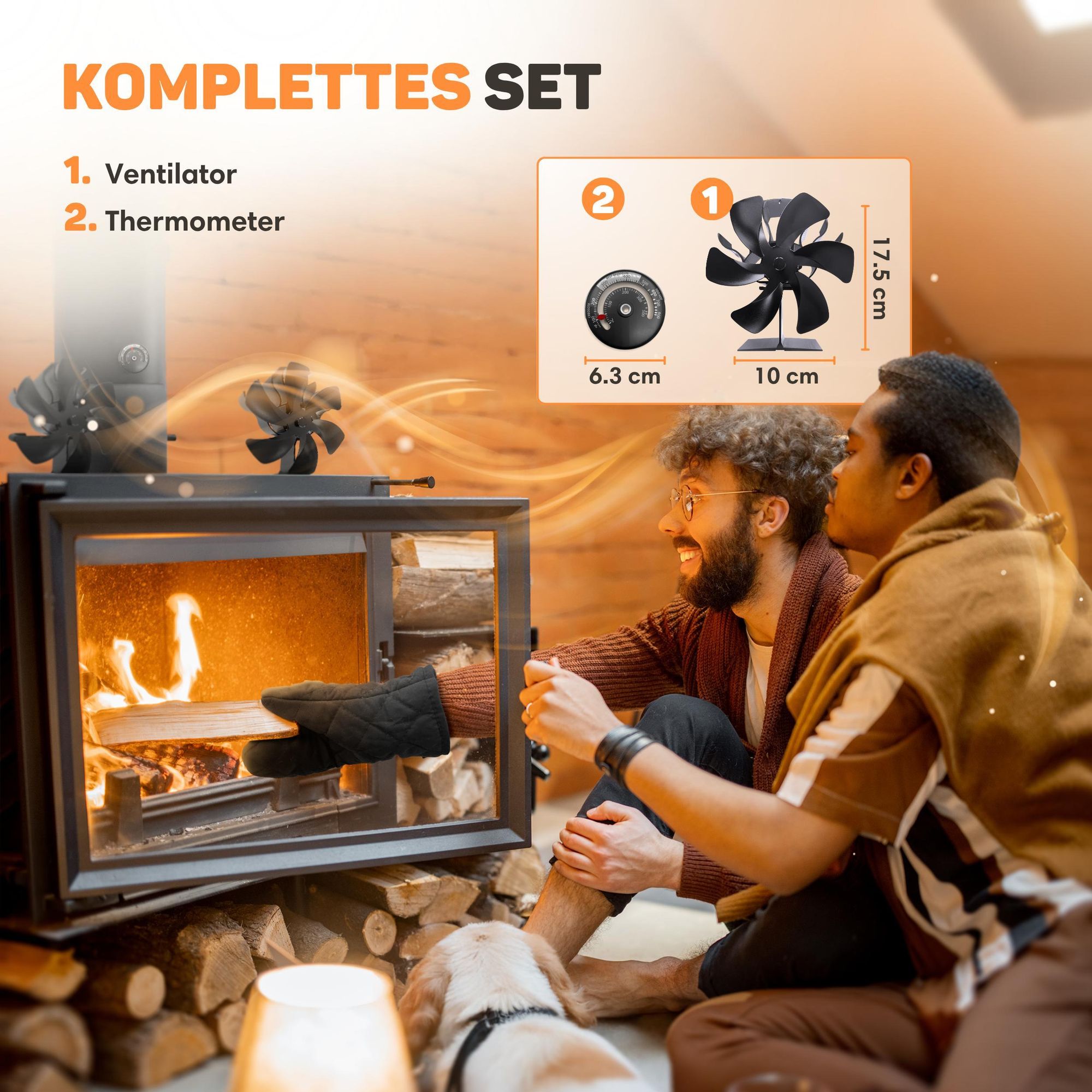 Vulpes Goods Heizungsventilator | Ventilator für Holzofen In freistehendem Design | Kaminventilator - schnelleres Aufheizen des Raumes