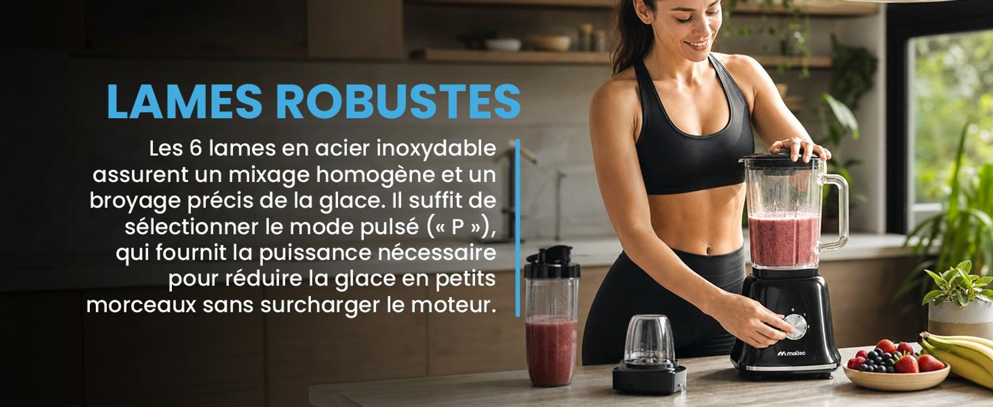 Mixeur sur socle Mixeur Smoothie Maker pour cocktails 1800 W Blender, moulin, 2 bidons 1,6 litre Noir