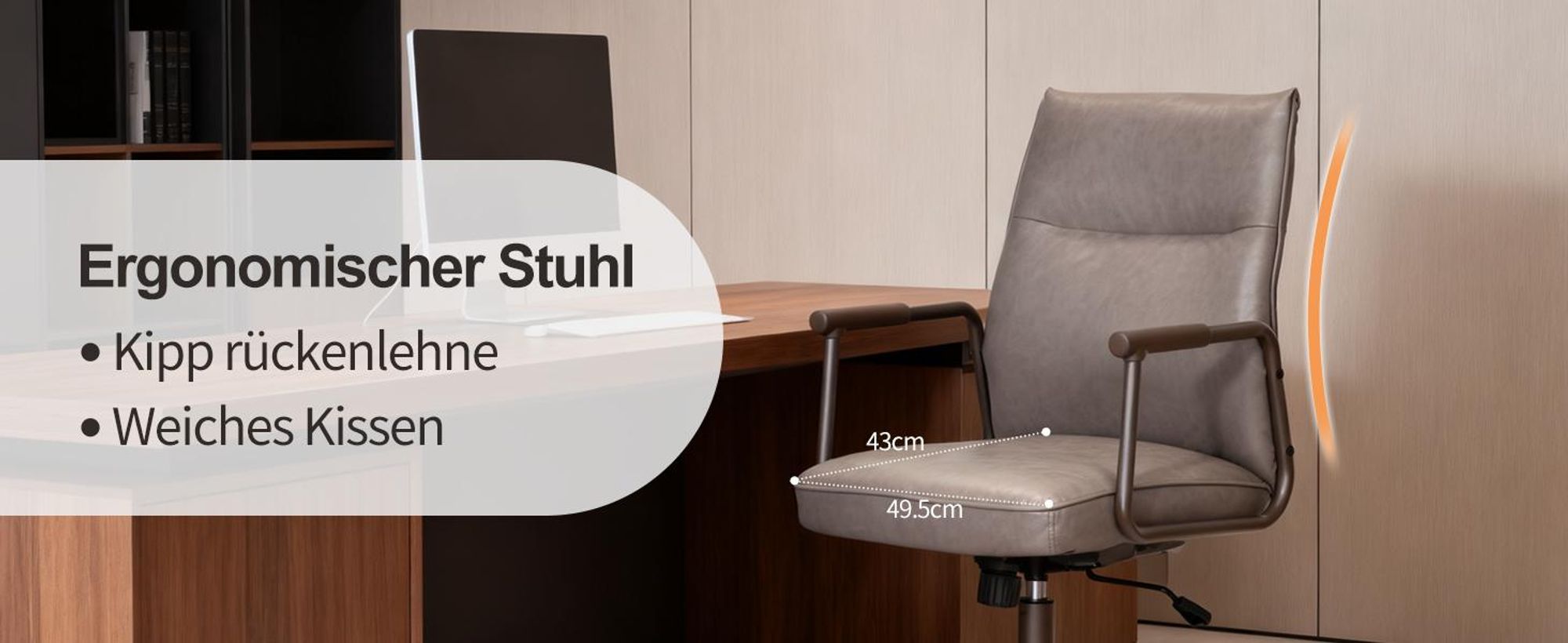 Duhome Schreibtischstuhl Ergonomisch Drehbar Bürostuhl Höhenverstellbar mit Armlehnen Drehstuhl mit Rollen für Büro Arbeitszimmer Office, Grau