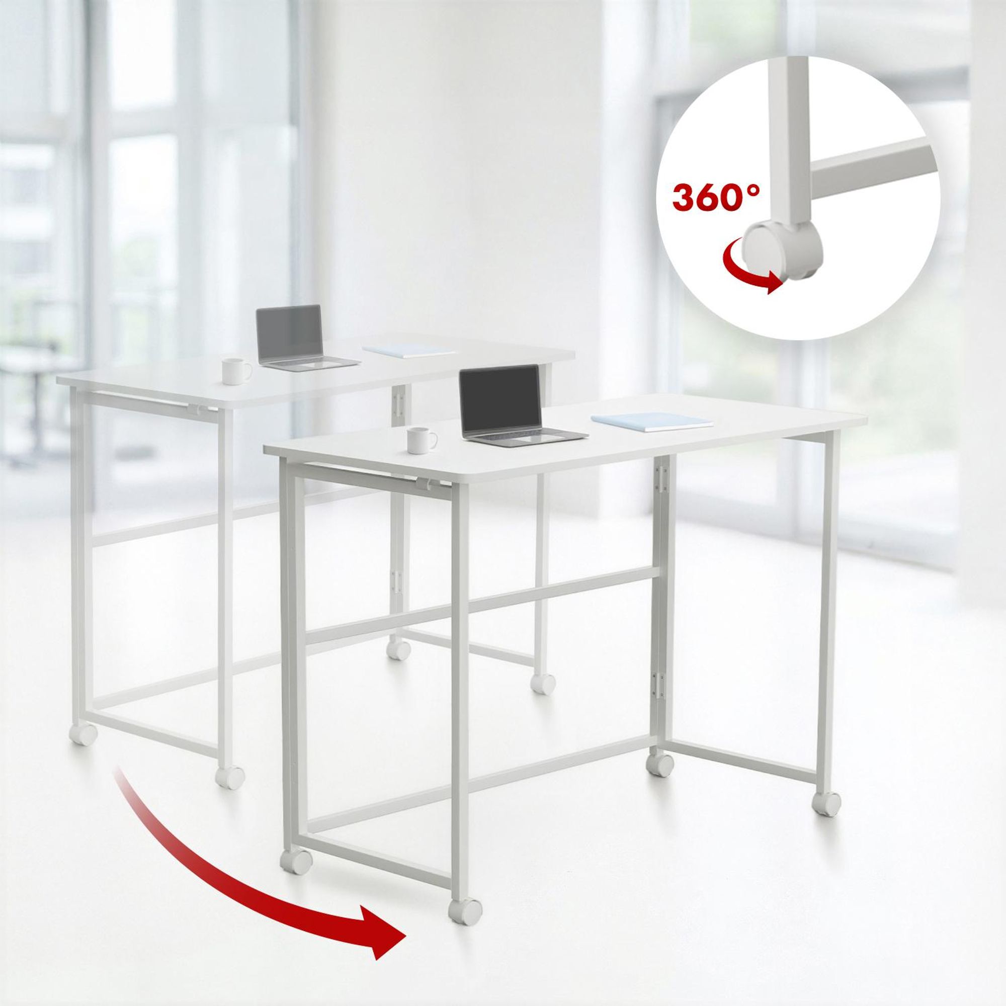 Maclean Klapptisch weiß mobil Platte 100x50cm max. 50kg MC-1250 W