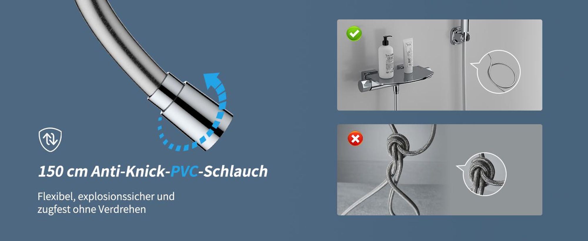 Homelody Brausebatterie-Set, Brausebatterie mit Handbrause & Ablage, Badewannenarmatur aus Messing Brausehalter und Brauseschlauch inkl. Verchromt