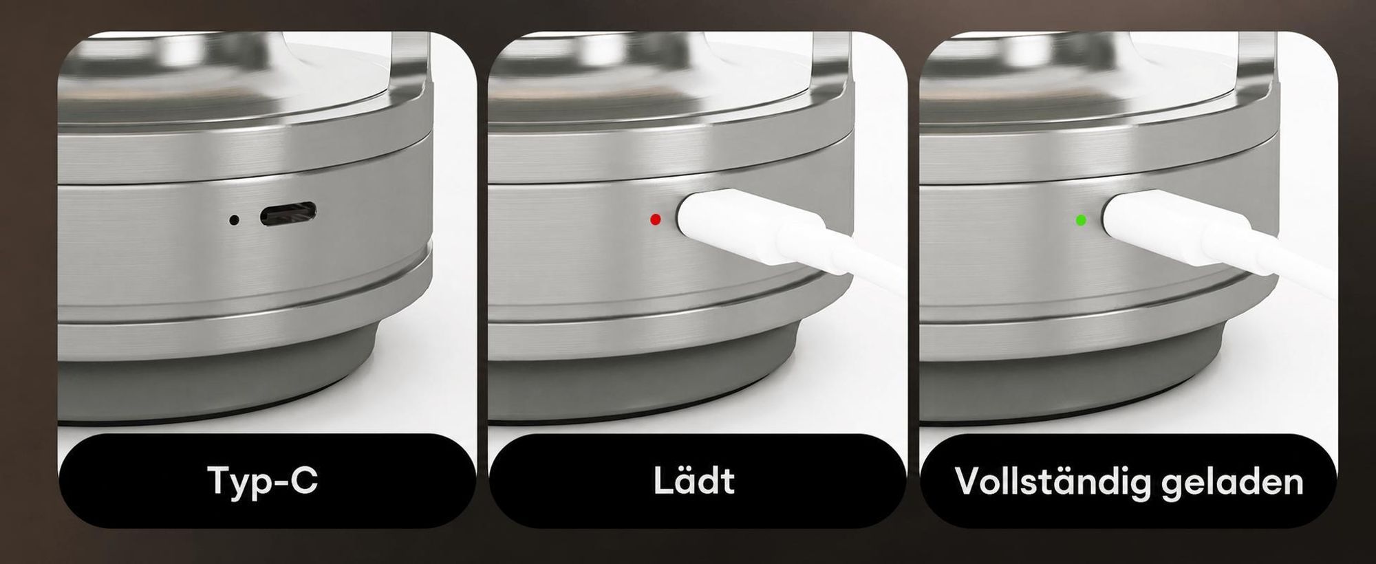 Tragbare Innen-/Außentischlampe aus Metall, kabellose wiederaufladbare LED-Lampe, 3 Farben stufenlos dimmbar, Beleuchtung für Restaurant/Schlafzimmer