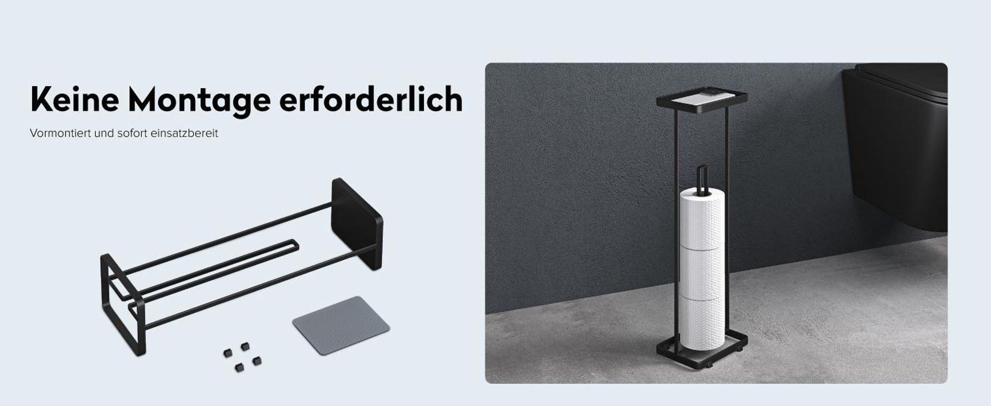 doporro Toilettenpapierhalter Stehend Klopapierhalter mit Oberem Ablagefach und Aufbewahrung für 4 Rollen Toilettenpapierständer Matt weiß Reglo-04
