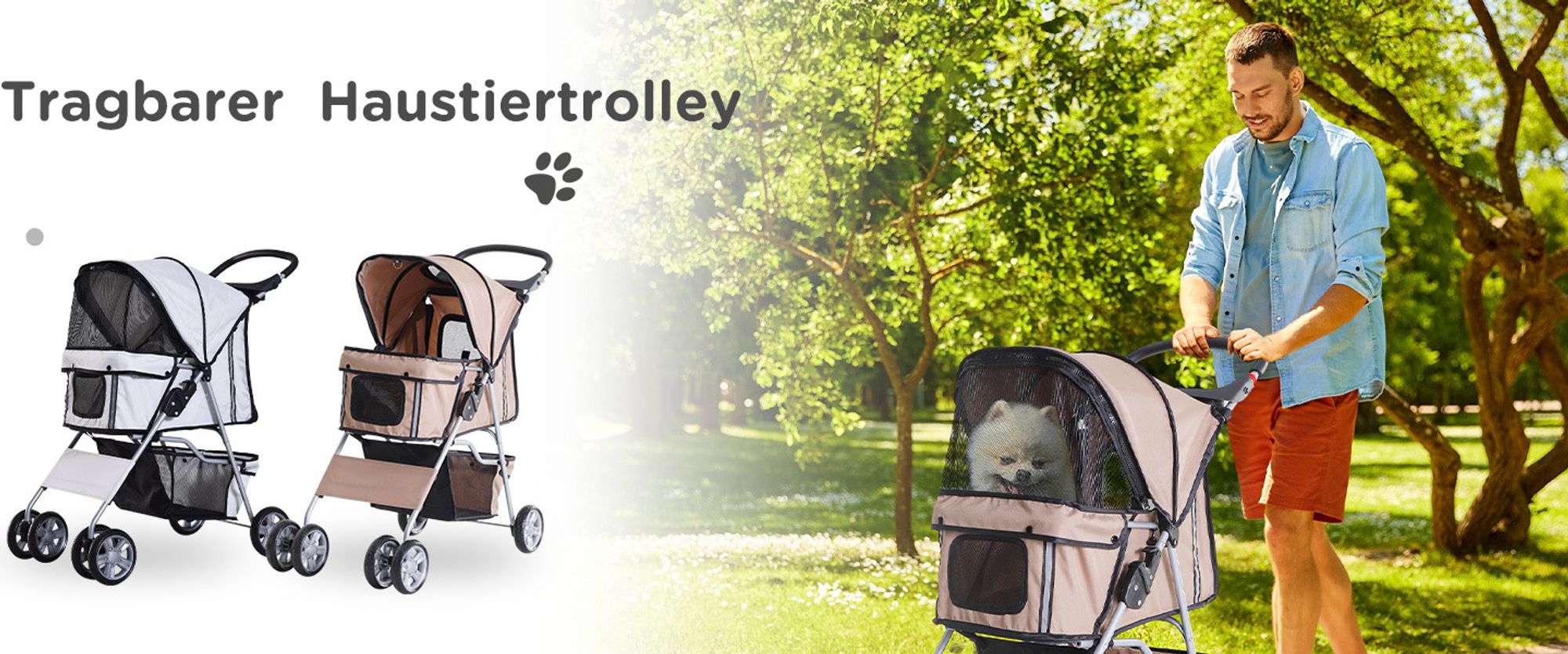 PawHut Hundewagen Hundebuggy Pet Stroller Hunde Buggy mit 4 Rolle in 4 Farben