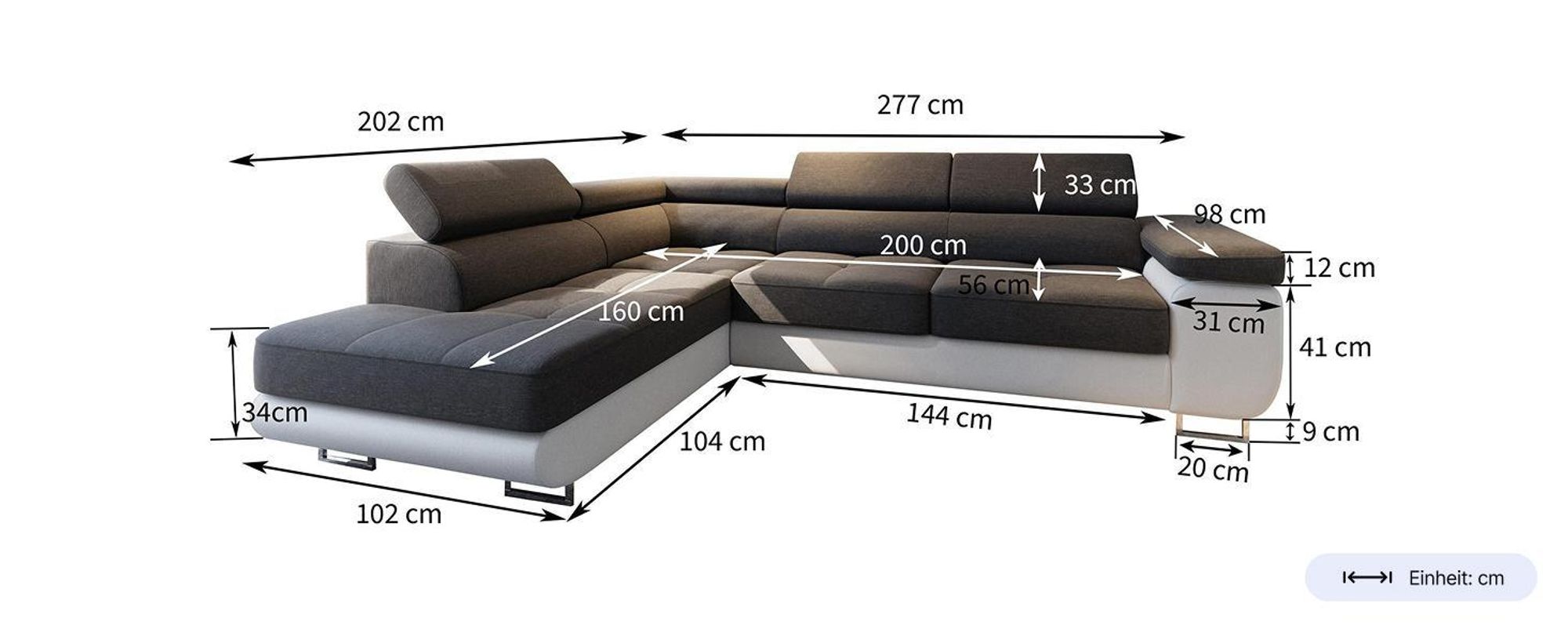Masseno Ecksofa SELVA R-S mit Schlaffunktion L-Form, Sofa mit Bettkasten, Wohnzimmersofa, Couch, Soffa, Bettsofa, Couchgarnitur- Creme, MONOLITH 04