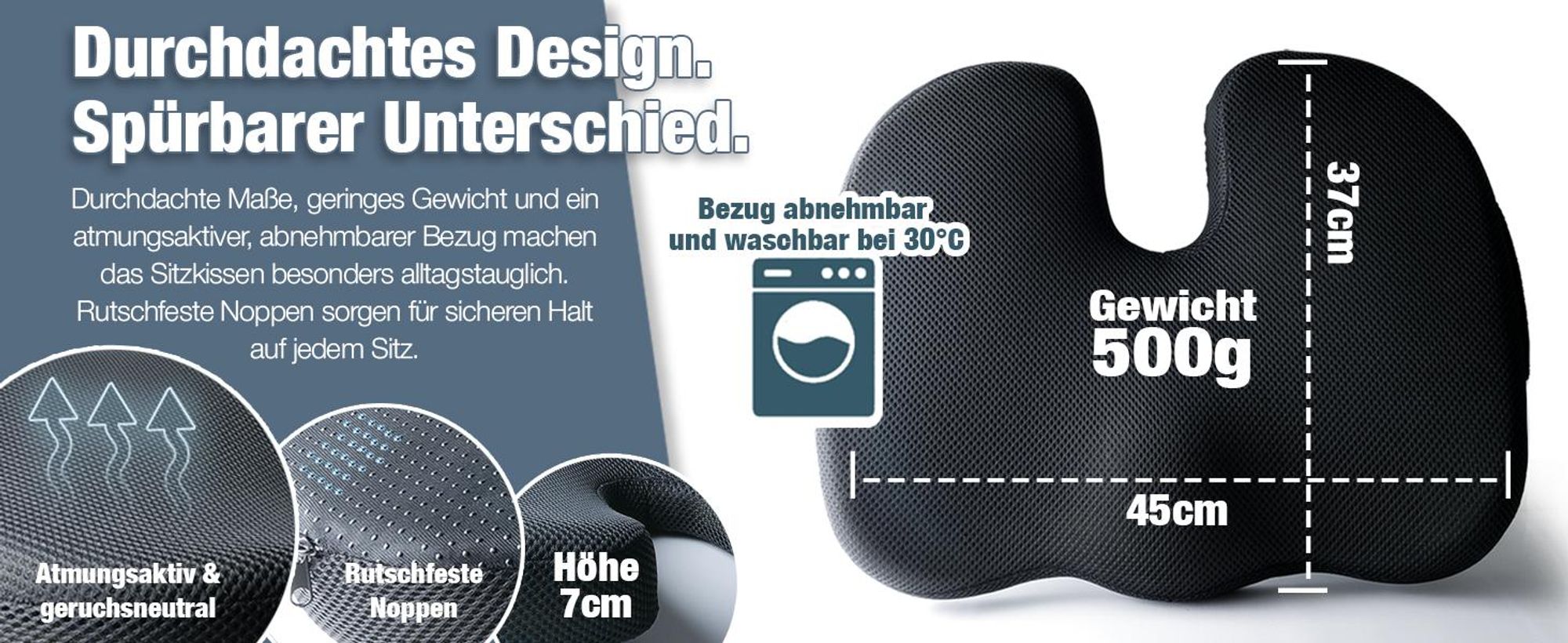 Sitzkissen orthopädisch Steißbeinkissen mit Memory Foam Hart 85-120 KG für Ergonomischen Komfort geeignet für Bürostuhl, Auto, Homeoffice & Alltag