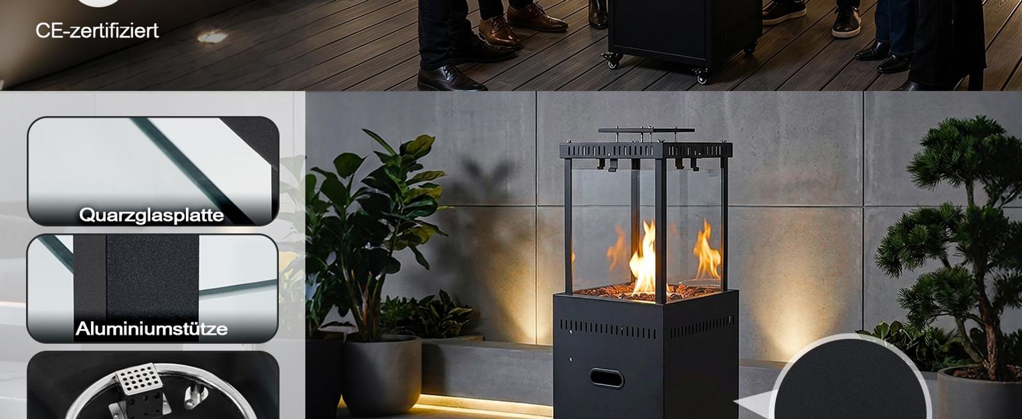 11 kW rauchfreier Propan Gas‑Terrassenheizer mit Lavasteinen