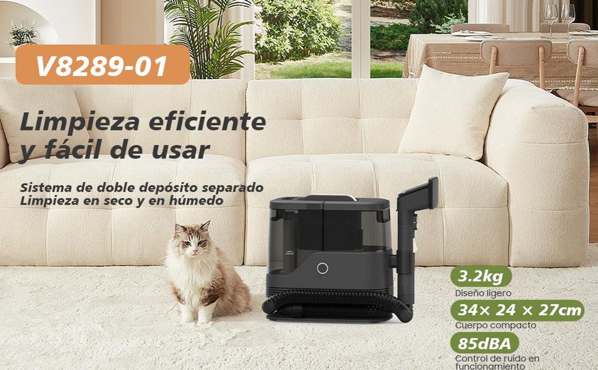 Aspirador de agua para tapicerías – 400W aspirador lavador con potencia de succión de 13 kPa, limpiador portátil de alfombras para sofá