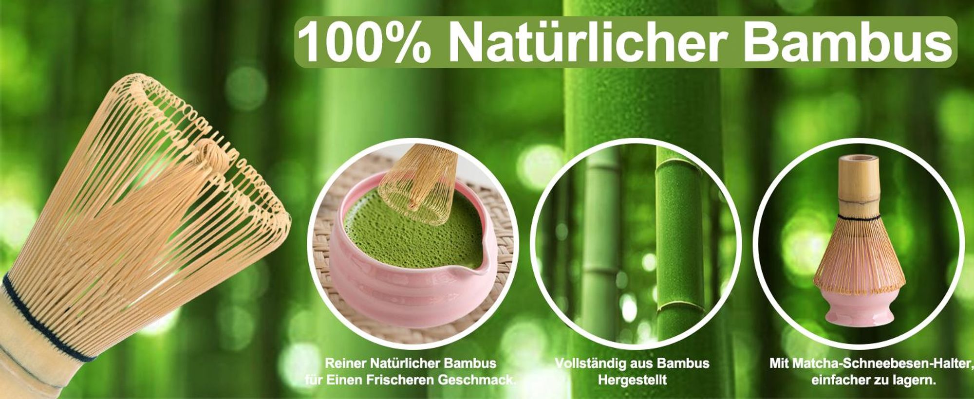 Matcha Set, Japanisches Matcha Set, 5-Teiliges Matcha Besen Set, Bambus Matcha Whisk, Matcha Schale mit Auslauf, Sieb, Löffel, für Matcha-Liebhaber