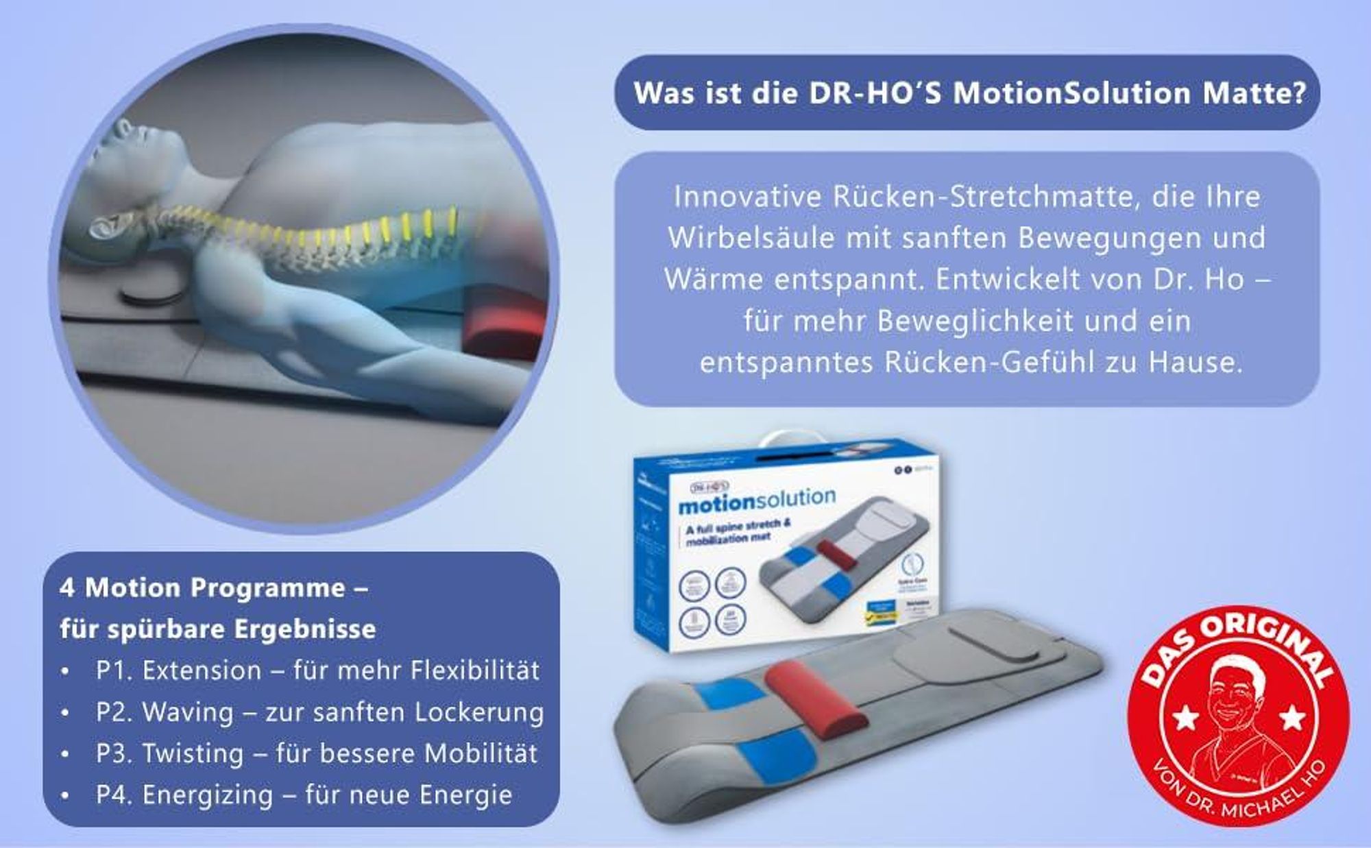 Person liegt vollständig auf der DR-HO’S MotionSolution Ganzkörper-Stretchingmatte