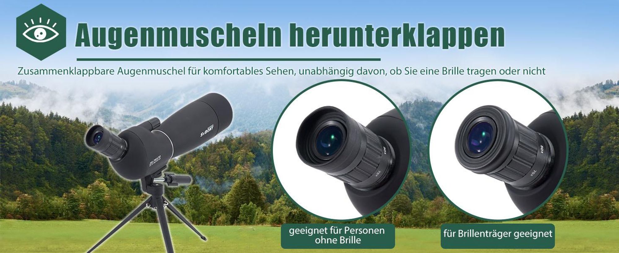 Svbony SV28 Spektiv Teleskop, 25-75x70mm, mit Stativ, BAK4 Prisma, FMC Objektiv, für Vogelbeobachtung Zielschießen Jagd, Monokulare Ferngläser Schwarz