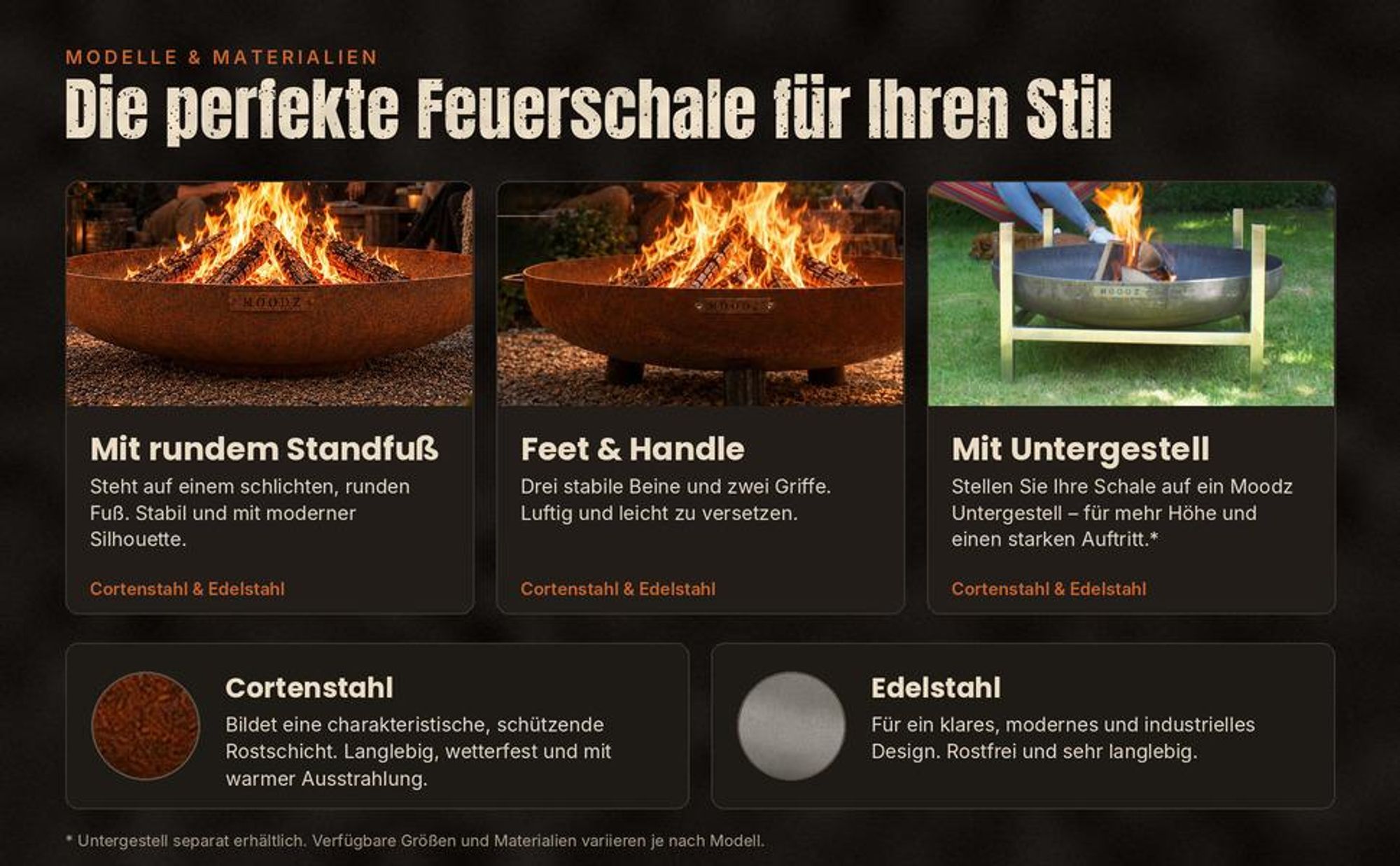 MOODZ Feuerschale 100 cm aus 3 mm Cortenstahl für den Garten