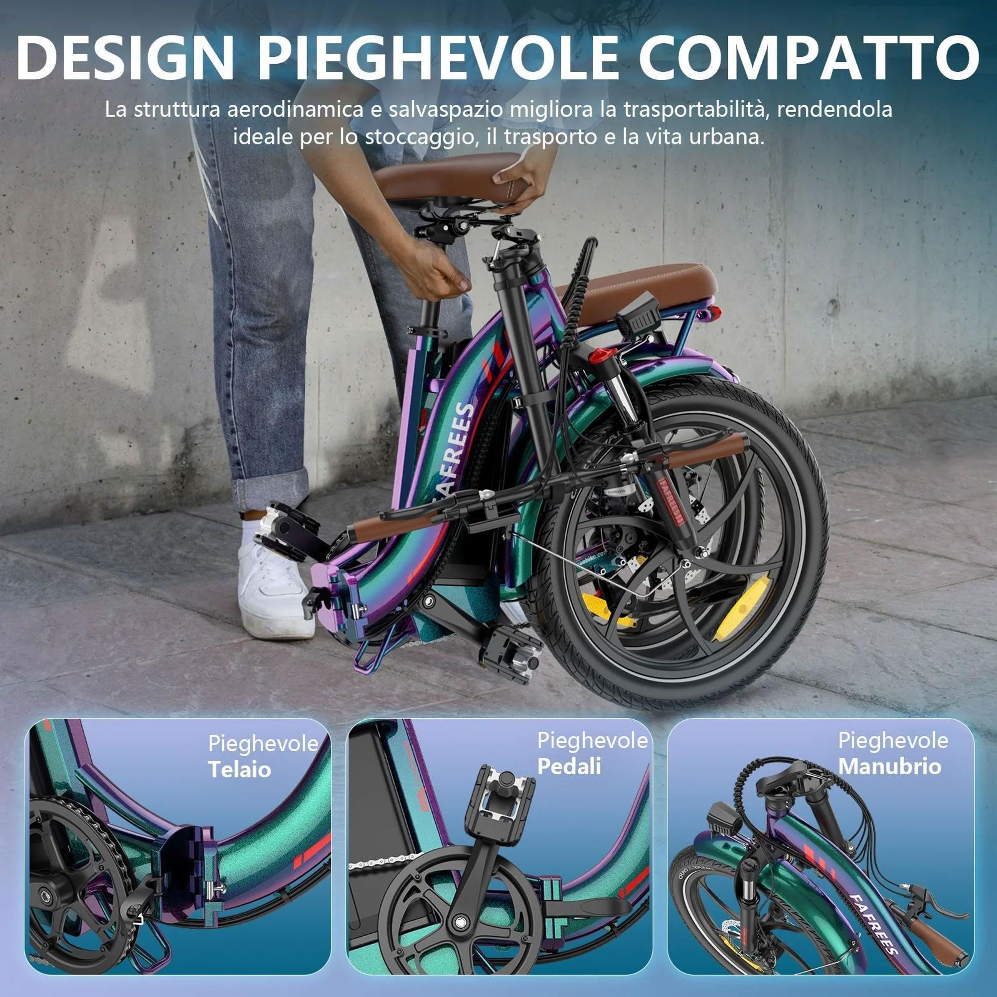 Bicicletta Elettrica FAFREES F20+ Pro - Motore 250W Batteria 36V25Ah Pneumatici Da 20" Freni A Disco Meccanici - Aurora Blu