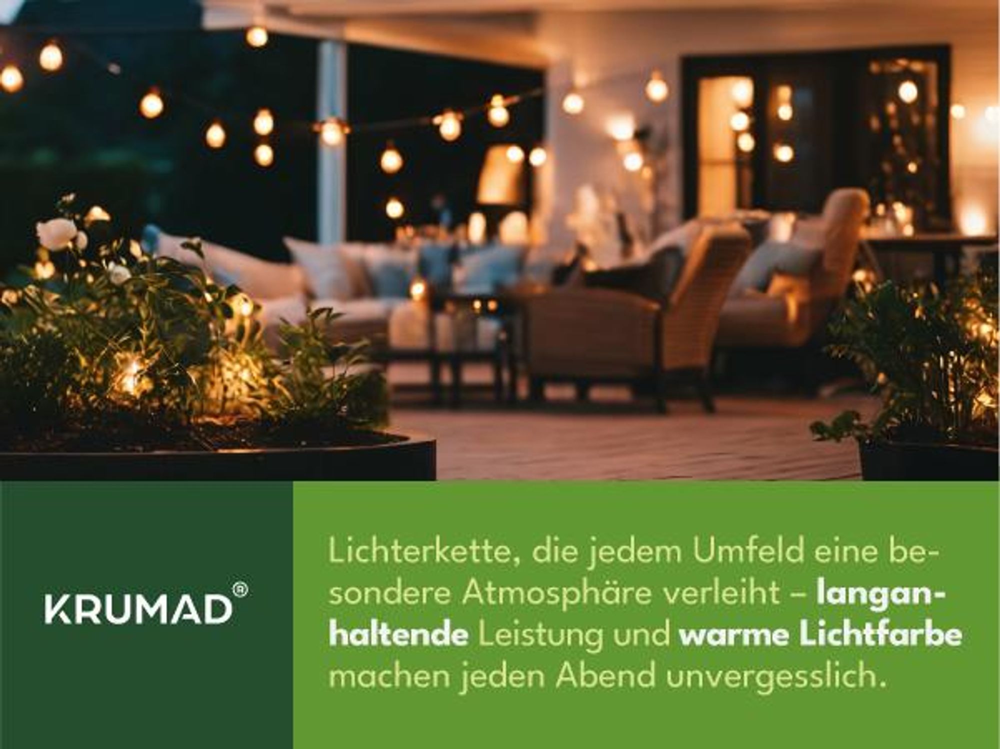 KRUMAD 10m LED Lichterkette Outdoor 10 Kugel LED-Glühbirnen Warmweiß Modern Garten Innen Außen