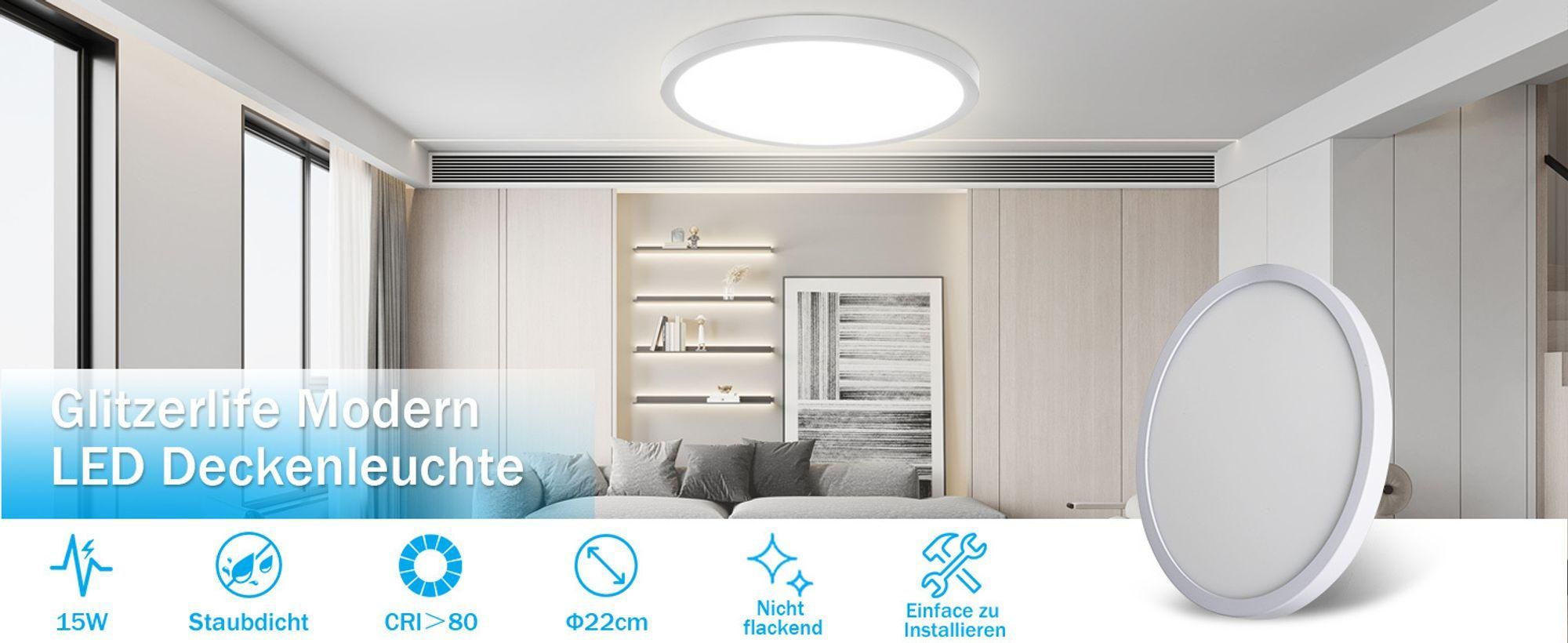 ZMH LED plafondlamp, zwart, plat model, 23 cm, traal wit licht, 18W. Geschikt voor slaapkamer, keuken, hal