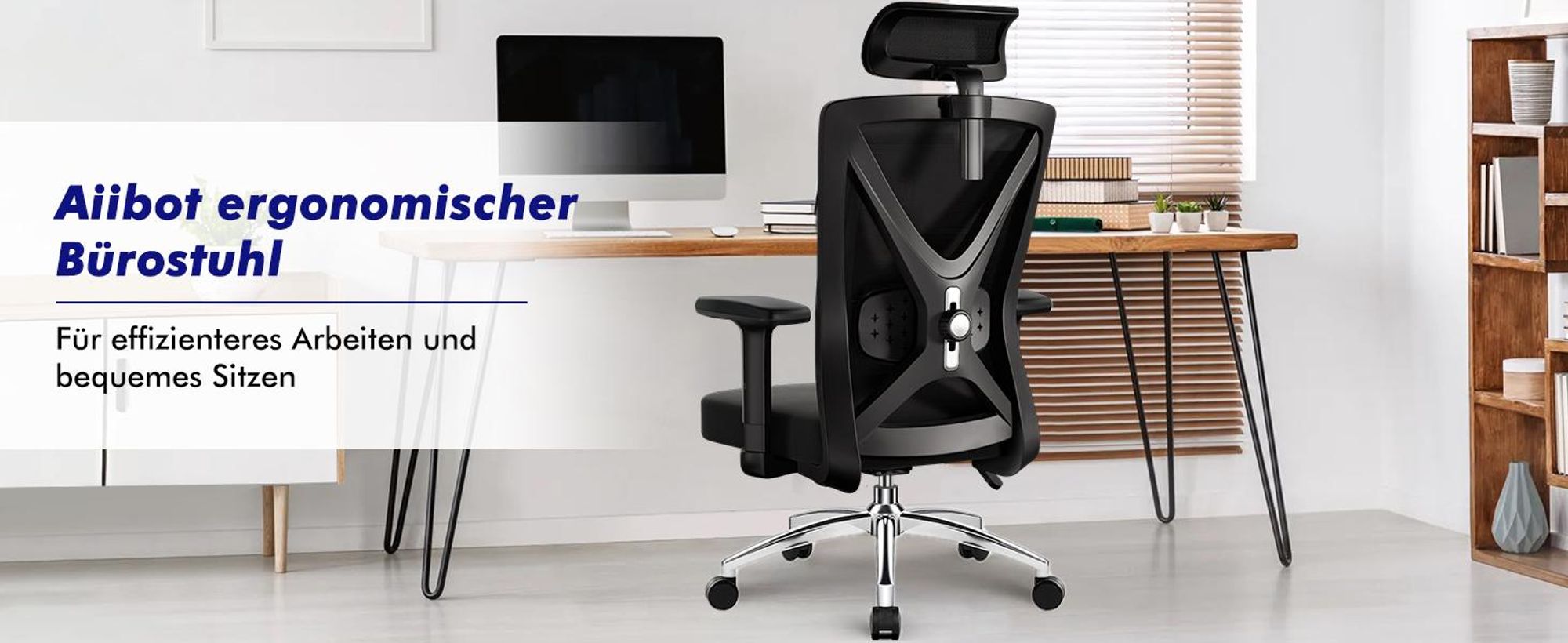 Aiibot Bürostuhl, Bürostuhl Ergonomisch Schreibtischstuhl mit Verstellbaren Armlehnen, weiche Lendenstütze und Kopfstütze, Chefsessel Drehstuhl 200 kg