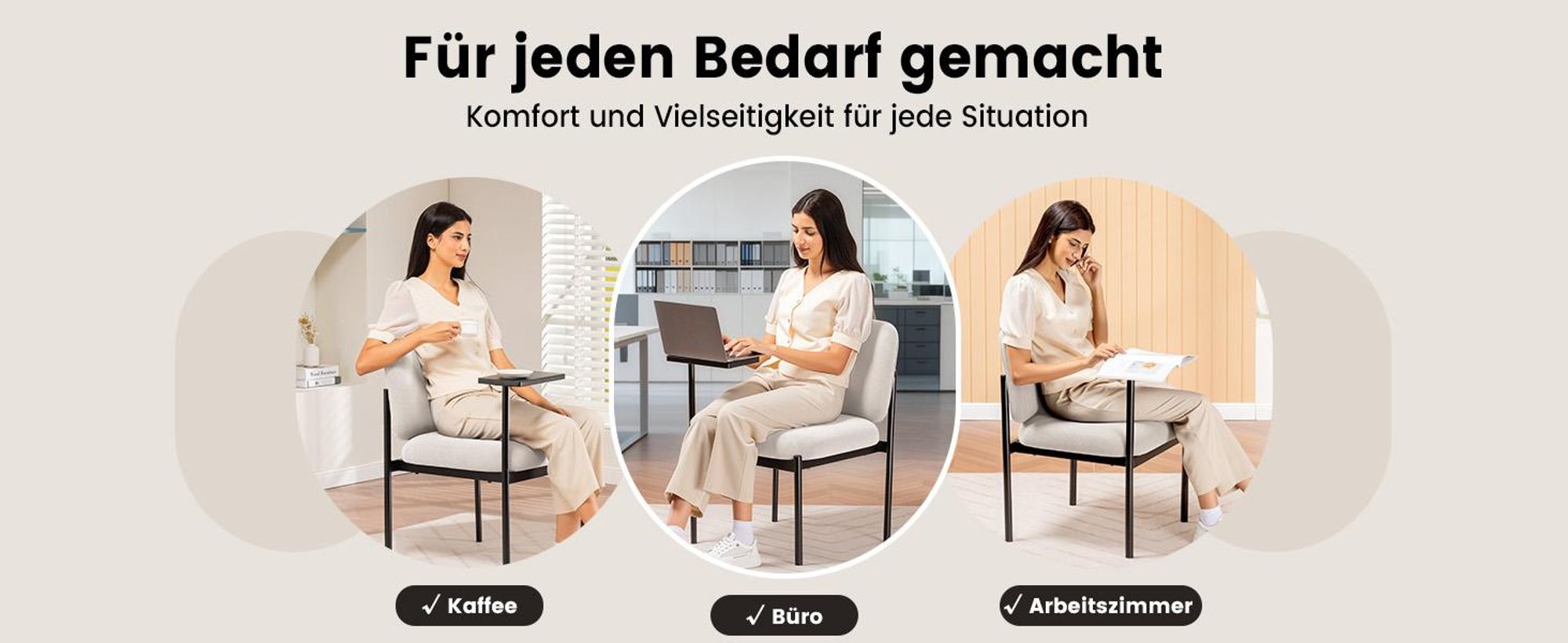 COMHOMA Loungesessel Sessel Relaxsessel Ohrensessel modern, Polsterstuhl mit Metallbeinen, Einzelsofa für Wohnzimmer/Schlafzimmer/Garten, Beige