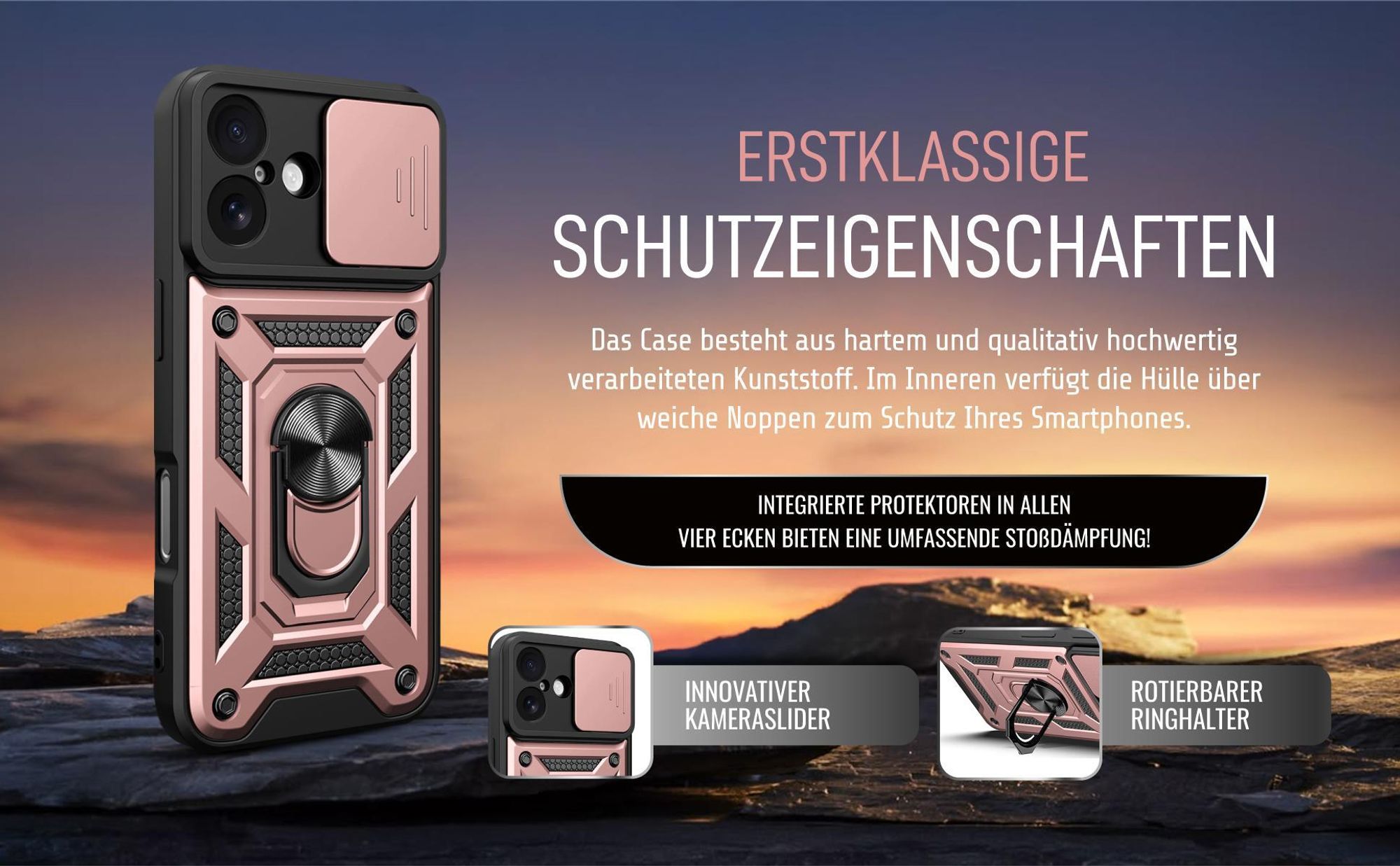 Handycase in Rosegold für Apple iPhone 17 mit Ringhalter