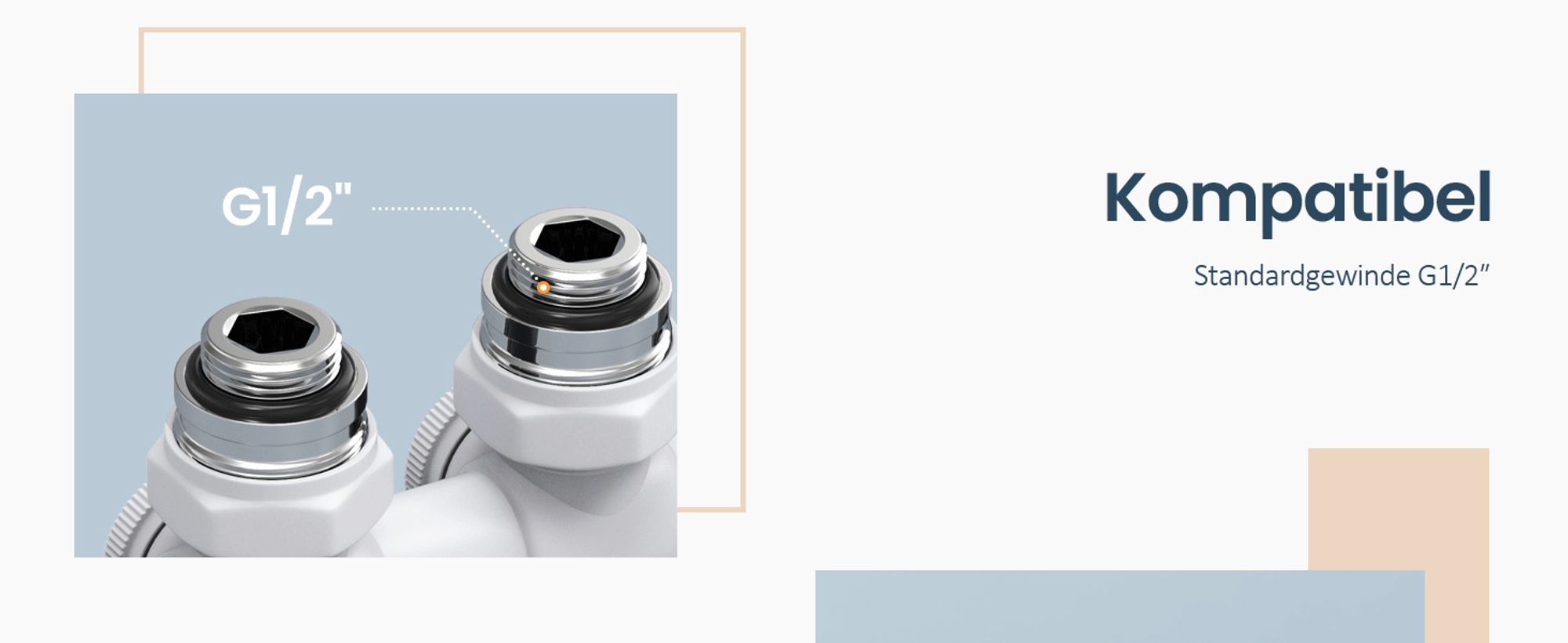 EMKE Anschlussarmatur Ventil mit Thermotstat für Heizkörper Handtuchtrockner, 7 Verstellgetriebe, φ16*G1/2", Weiß