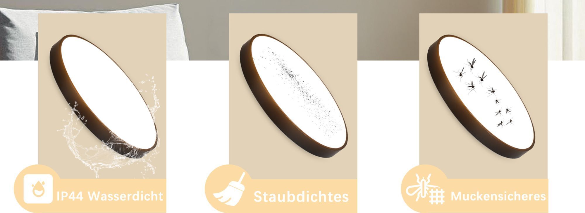 ZMH LED Deckenleuchte Schwarz Deckenlampe 17W Flach IP44 Rund Modern Flurlampe für Küche Wohnzimmer