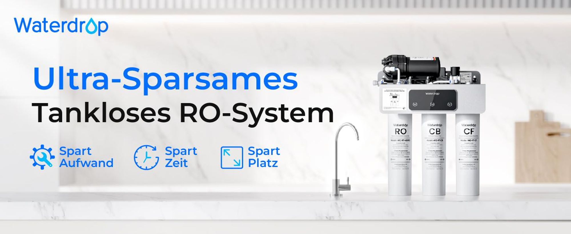 Waterdrop T3-C Umkehrosmoseanlage, NSF/ANSI 372-, 8-stufiger RO-Wasserfilter, 450 GPD Tankloses Wasserfiltersystem, 2:1 Rein zum Abfluss