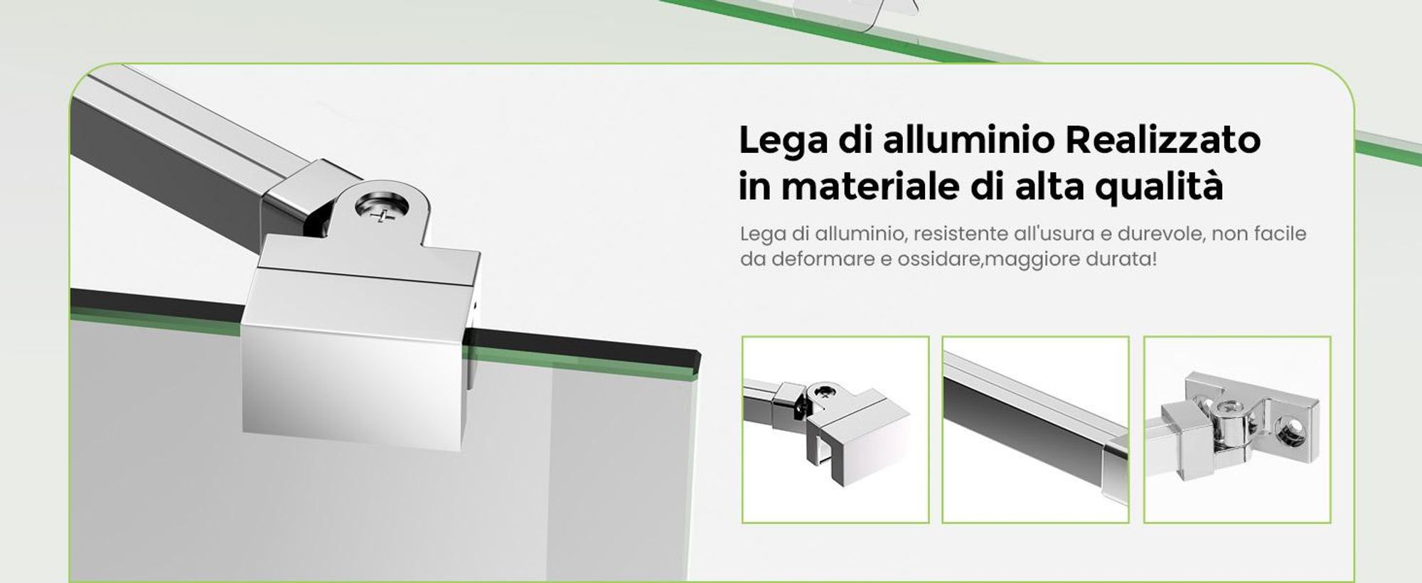 Barra stabilizzatrice per doccia 50 cm, supporto per parete doccia fissato nella parte superiore per vetro da 6-8 mm, barra di sostegno per parete doccia regolabile a 180°, lega di zinco, cromata