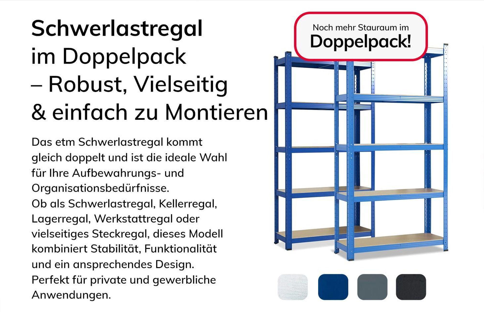 Karat Schwerlastregal Lakota, 2er Set Metallregal mit 5 Böden, 875 kg Traglast, Steckregal für Keller, Garage & Werkstatt – Grau 200x100x50 cm