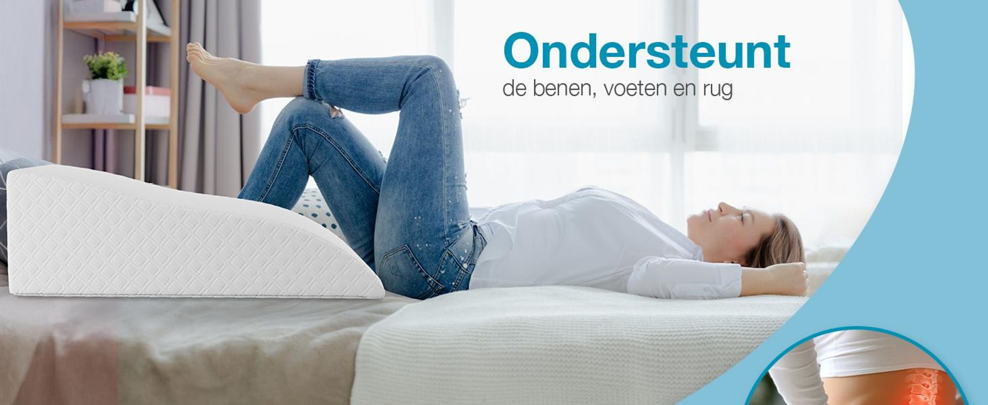ELONEO Kniekussen, hoogwaardig kussen voor beenverhoging, gemaakt van traagschuim, beenkussen voor ontlasting, kussen met afneembare hoes, 65x40x20 cm, wit
