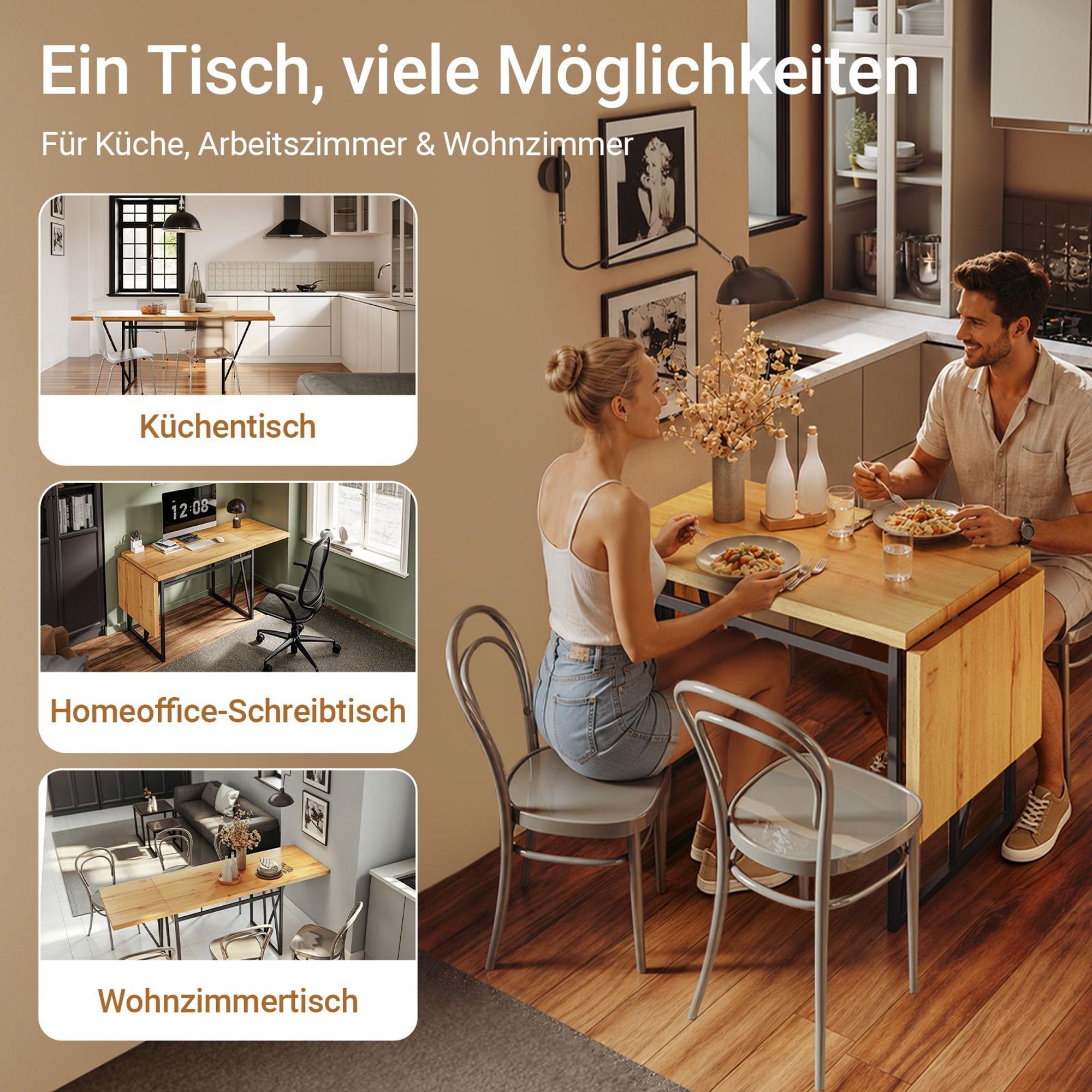 SoBuy Wandtisch Erweiterbarer Tisch Naturholz Industriell FWT113-N