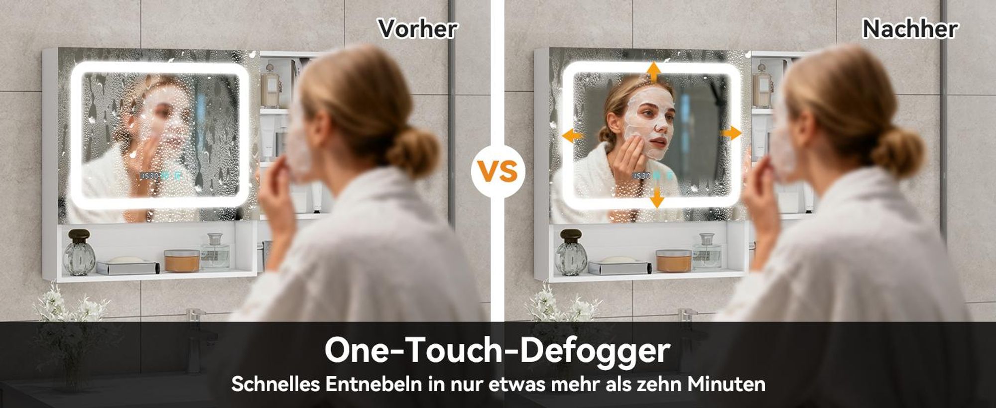 Puluomis Spiegelschrank Bad 80cm mit 3 färbiger dimmbarer Beleuchtung, Digitaler Uhr, Handtuchhalter, Antibeschlag Badezimmerschrank Wandschrank weiß