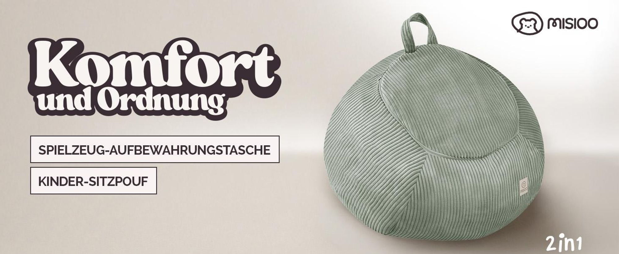 MISIOO Kinder Sitzsack Bezug für Kuscheltiere – Spielzeug Aufbewahrung & Bean Bag in einem – Cord Stoff, Waschbar, mit Reißverschluss