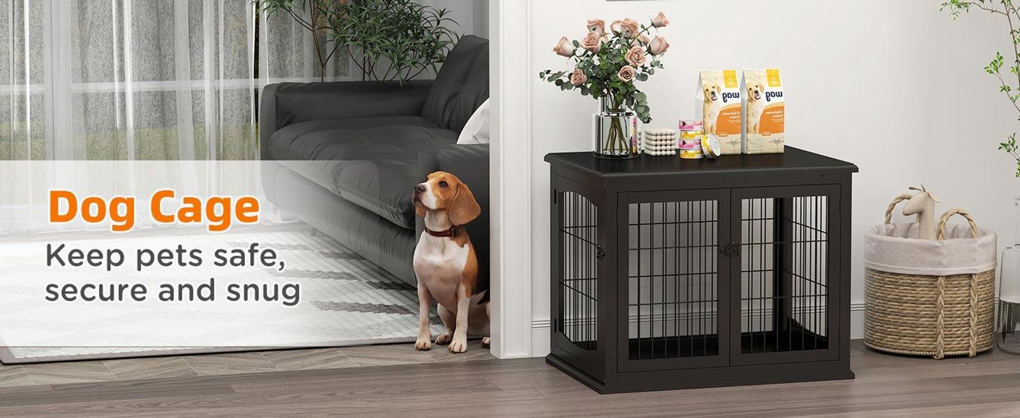 Klatka dla psa PawHut z 2 wejściami, nowoczesna, MDF, do użytku domowego, buda dla psa średniego i małego do 20 kg, 58,5 x 81 x 66 cm, czarna
