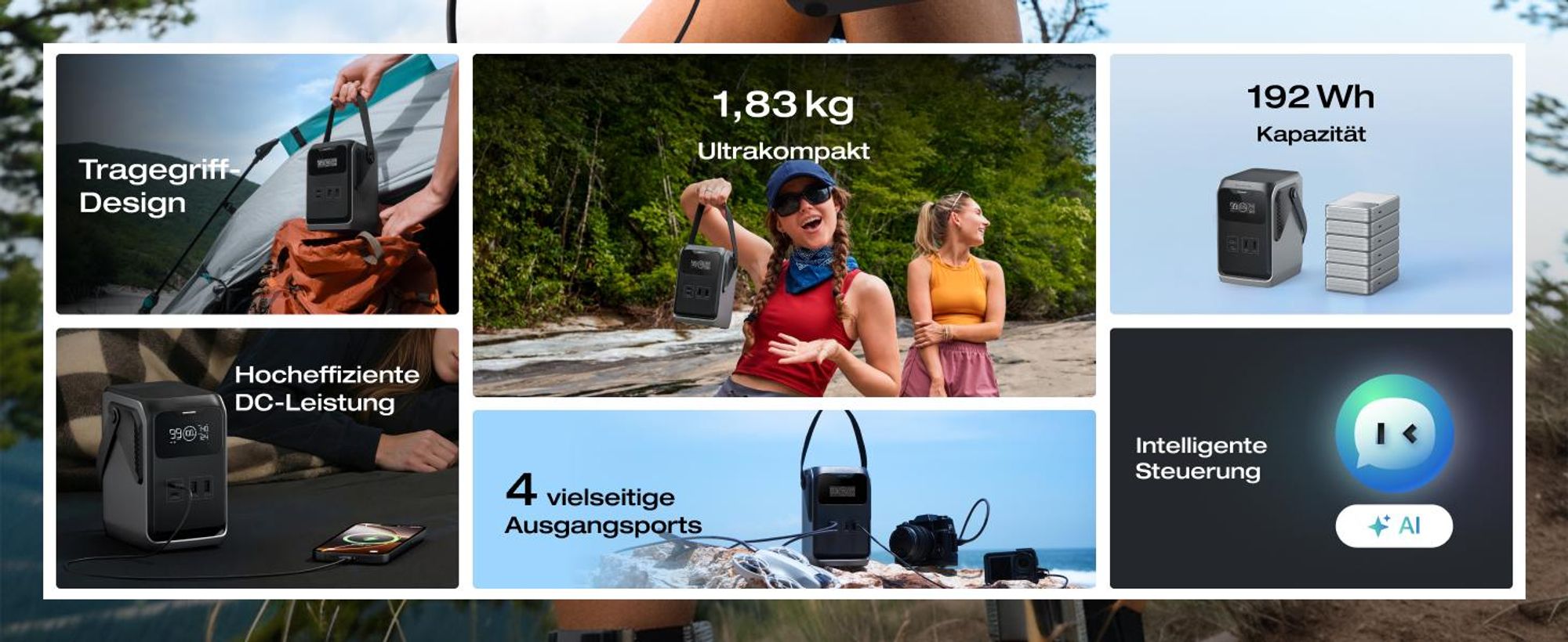 ECOFLOW TRAIL 200DC Tragbare Powerstation, 192 Wh, ultraleichte LFP-Batterie mit Griff, 220 W Solar-Generator, Schnellladung, 4 Ausgänge, stoßfest