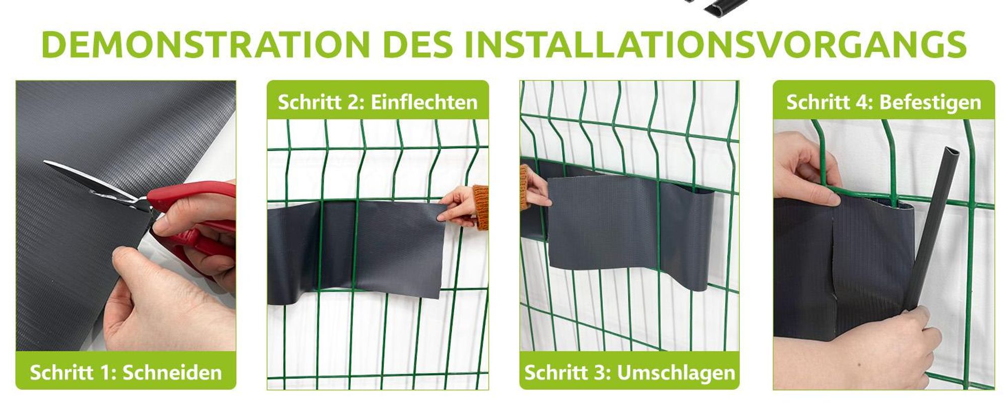 Ribelli Sichtschutzstreifen Garten Sichtschutz Zaun，Dunkelgrau/Hellgrau/Grün，PVC ca. 35 Meter x 19 cm inkl. 30 Clips, 420g/㎡
