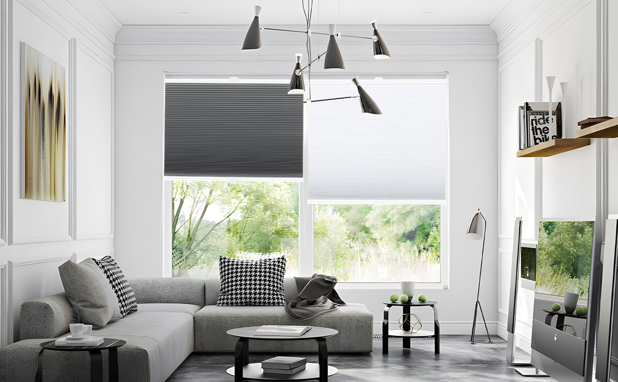 Sekey Wabenplissee ohne Bohren 50×100 cm Doppelplissee Grau-Weiß Plissee Klemmfix 100% Verdunklung & Sonnenschutz Faltrollo Klemmfix für Fenster & Tür
