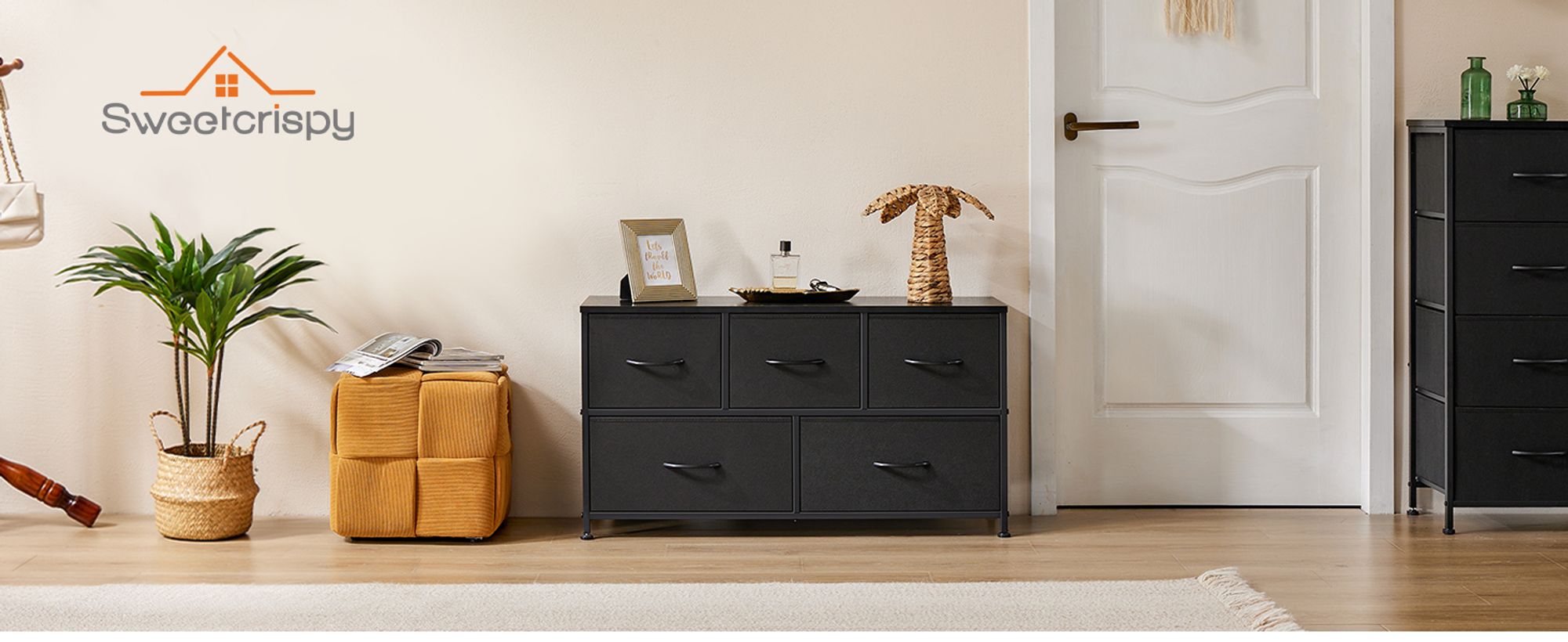 Kommode mit Stoffschubladen, Chest of Drawers mit 5 schubladenschrank, kommode schlafzimmer schubladen schrank,Stoffkommode drawer