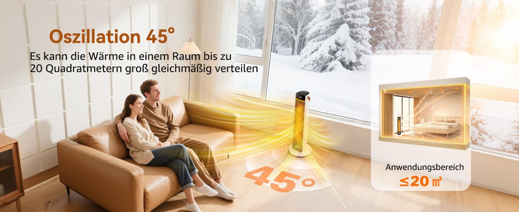 Aigostar 2000W PTC Keramik-Heizlüfter: Energiesparend, Fernbedienung, ECO-Modus, 24H-Timer, 75°-Oszillation, Schutzfunktionen, Weiß