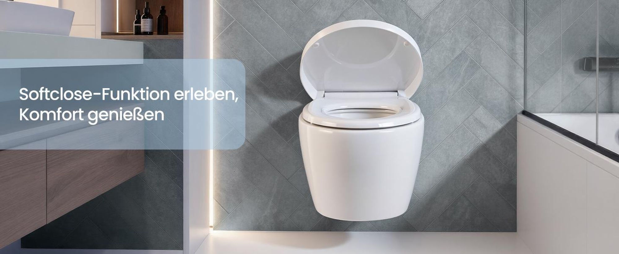 SONGMICS WC-Sitz lange D-Form, Absenkautomatik, Toilettendeckel, Griff, PP-Kunststoff, einfache Montage, bis 300 kg, weiß