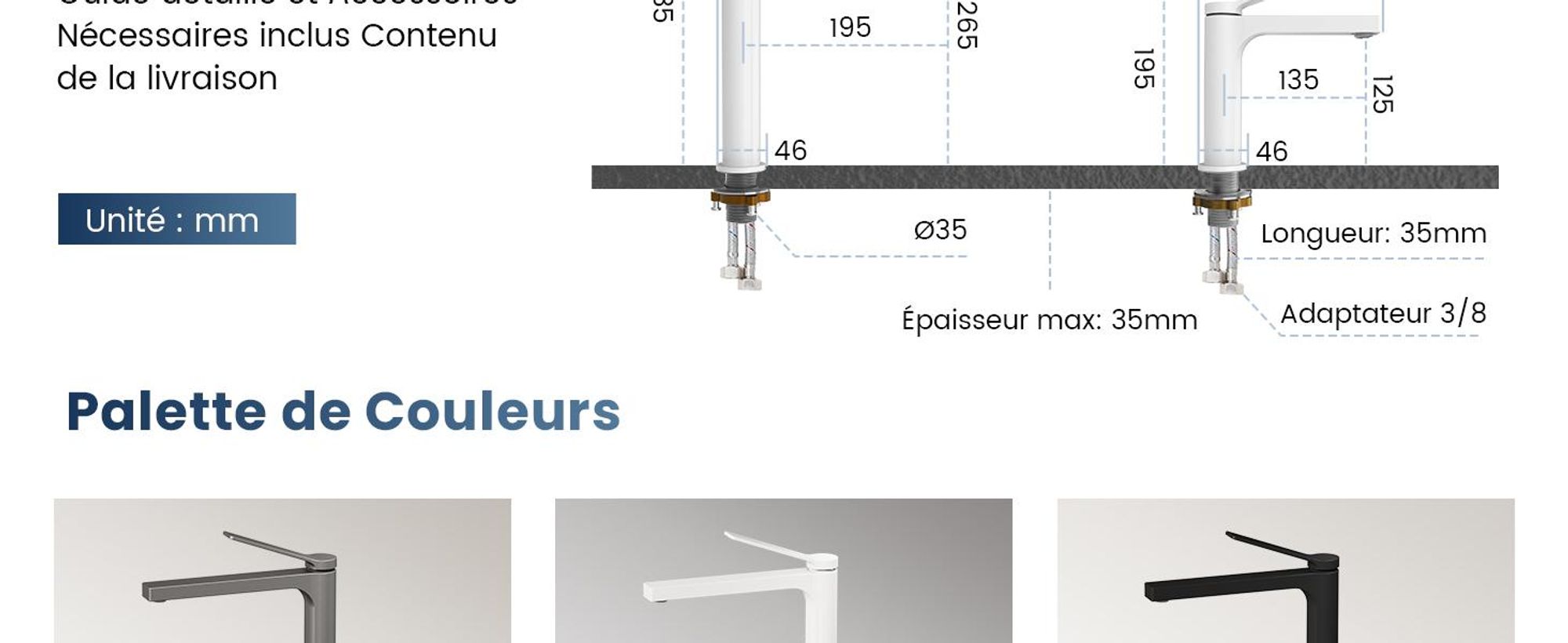 EMKE Robinet salle de bain blanc mat 335x233x46mm, laiton, cartouche céramique, robinet salle de bain, mitigeur lavabo, mitigeur lavabo