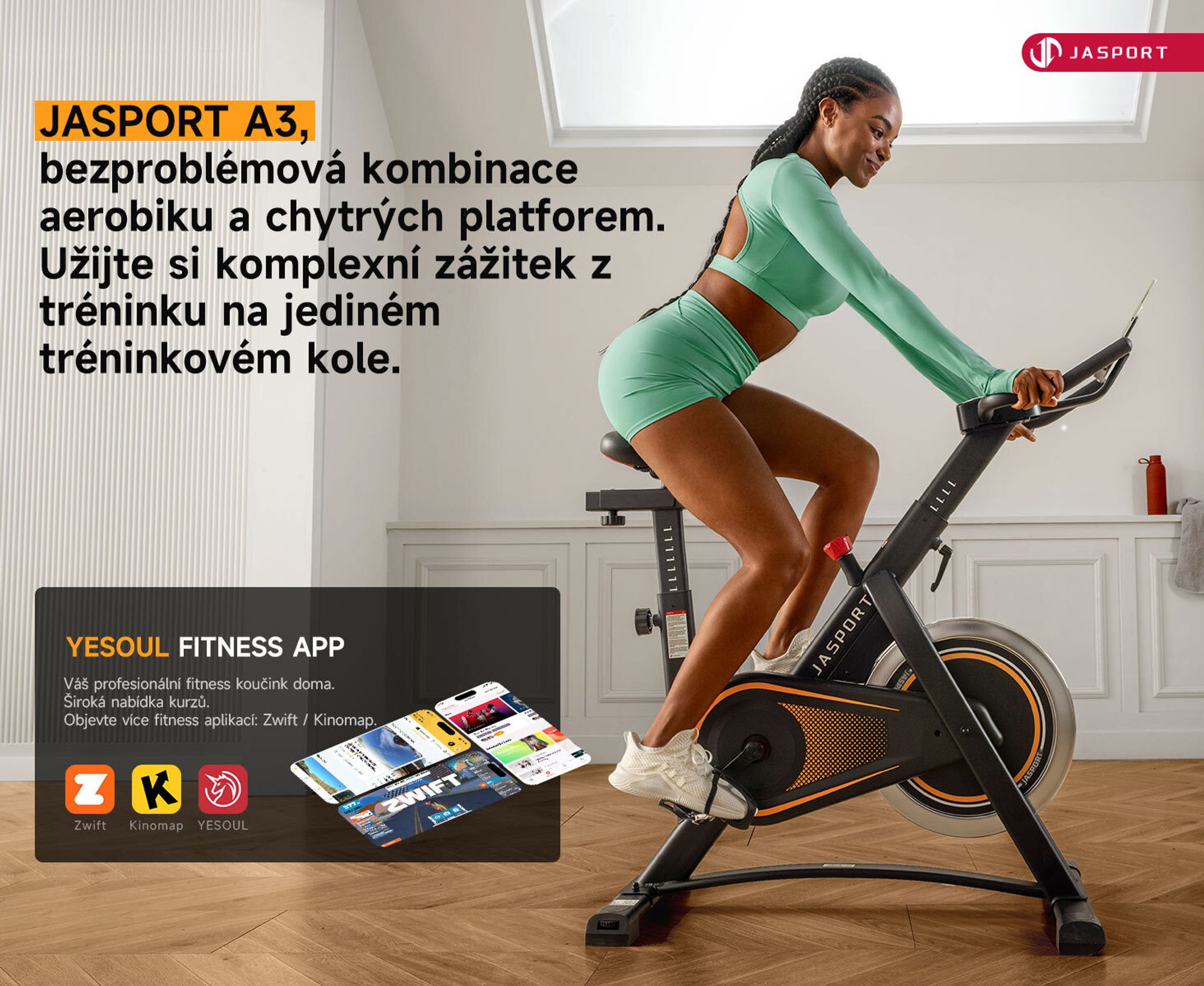JASPORT A3 ergometr – tichý rotoped pro vytrvalostní trénink s držákem na tablet a pohodlným sedlem, ideální do bytu