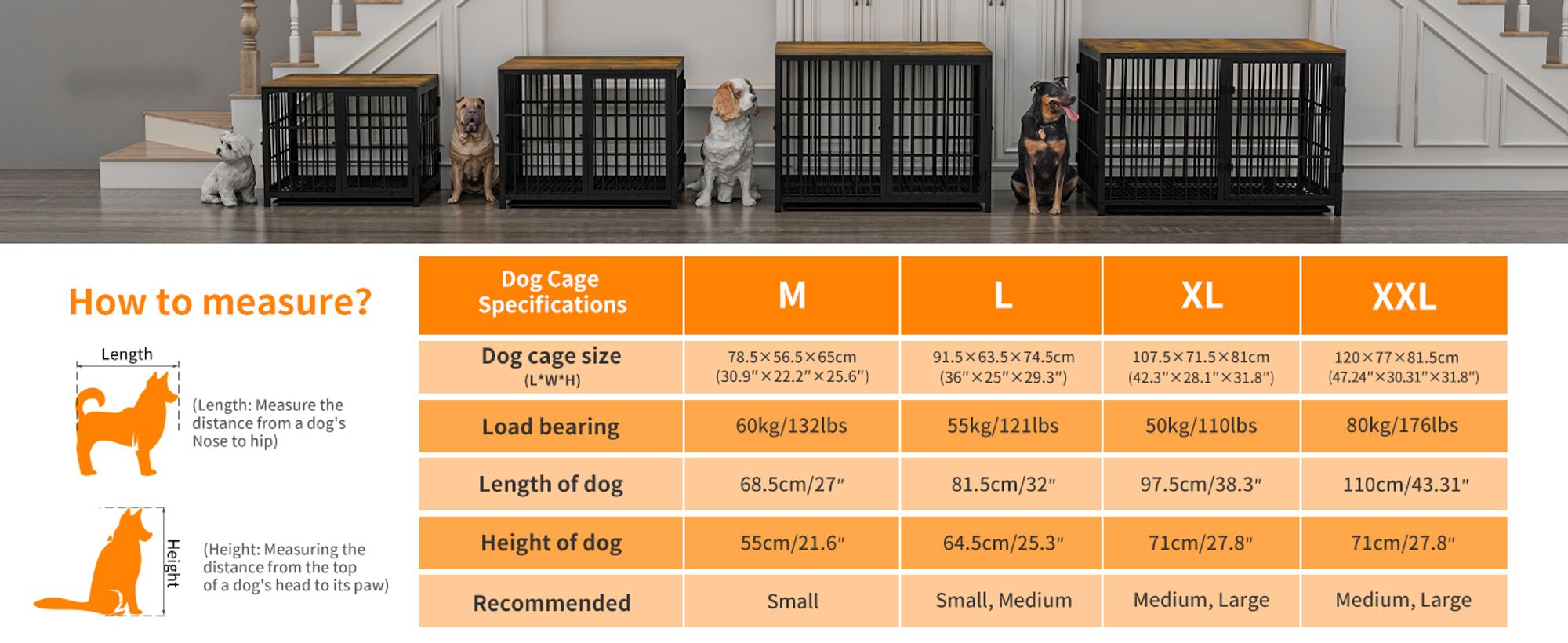 WISFOR Hundekäfig mit 3 Türen, Hundebox Hundehaus mit Tischoberfläche, Transportbox Drahtkäfig, Hundekiste Beistelltisch, XXL: 120x77x81.5cm, schwarz