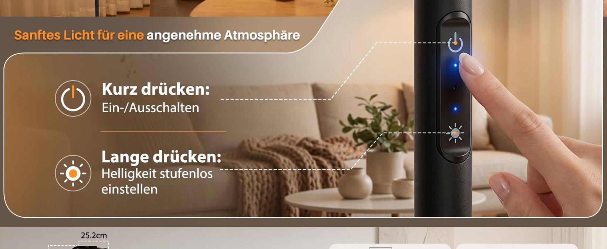 ZMH LED Stehlampe Wohnzimmer 30W Schwarz mit Tisch Fernbedienung 174cm Leselampe Stehleuchte dimmbar 3000K-6500K moderne Bodenleuchte für Wohnzimmer