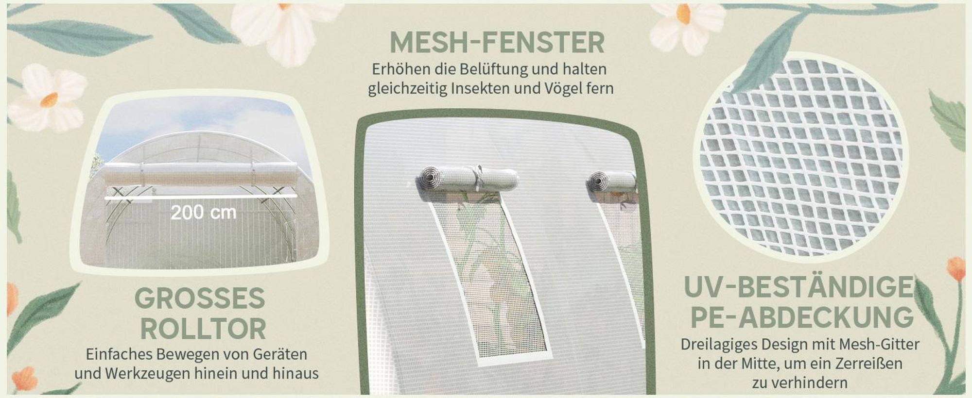 Outsunny Gewächshausfolie 3 x 4 m, wasserdicht Polyethylenfolie mit Rolltür
