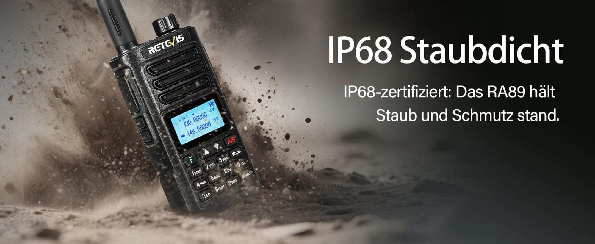 Retevis RA89 Amateurfunk, Hohe Leistung, IP68 Wasserdicht, Dualband, VFO, 2500 mAh Akku, Wiederaufladbares Walkie-Talkie Typ C(2 Stück, Schwarz)